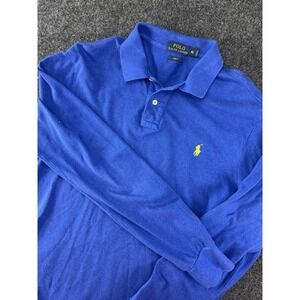 Polo Ralph Lauren Slim Fit Long Sleeve Polo Shirt XL Blue Yellow Pony Logo